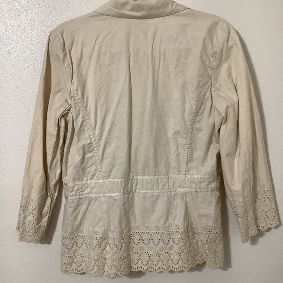 Vintage Y2K Cream Polka Dot 100% Cotton Mori Kei Feminine Blazer L Autumn Fall - Picture 9 of 11